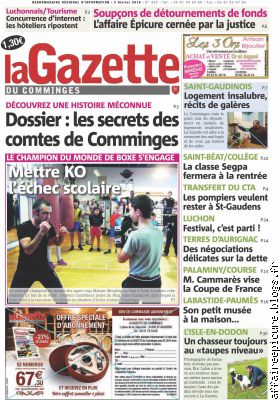 La "Une"de la Gazette du Comminges du 03 janvier 2016